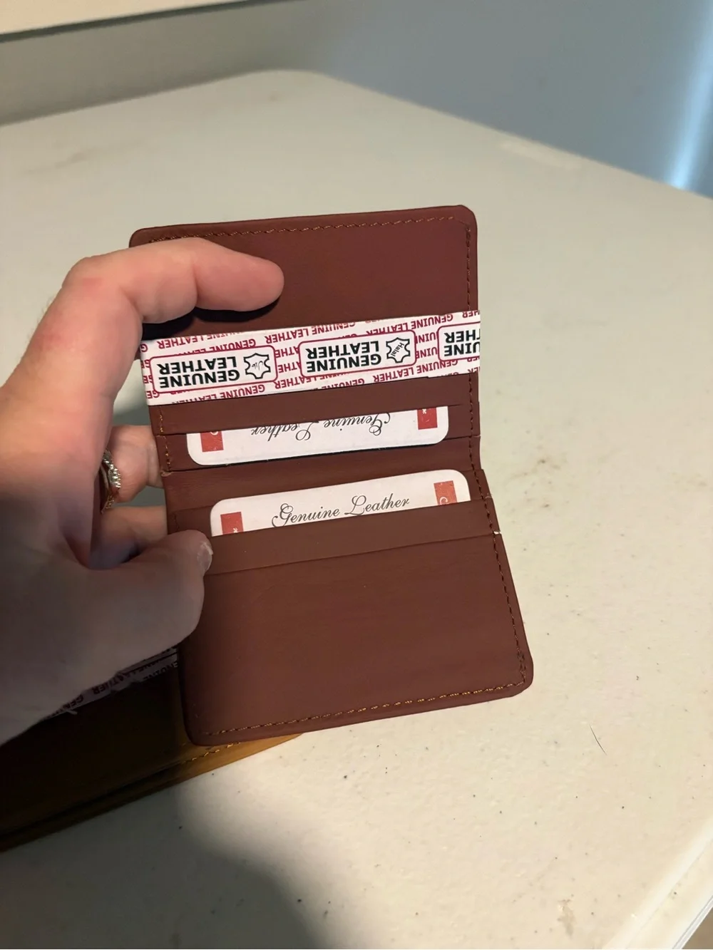 Genuine Leather Men's Bifold Wallet - Mustard and Burgundy